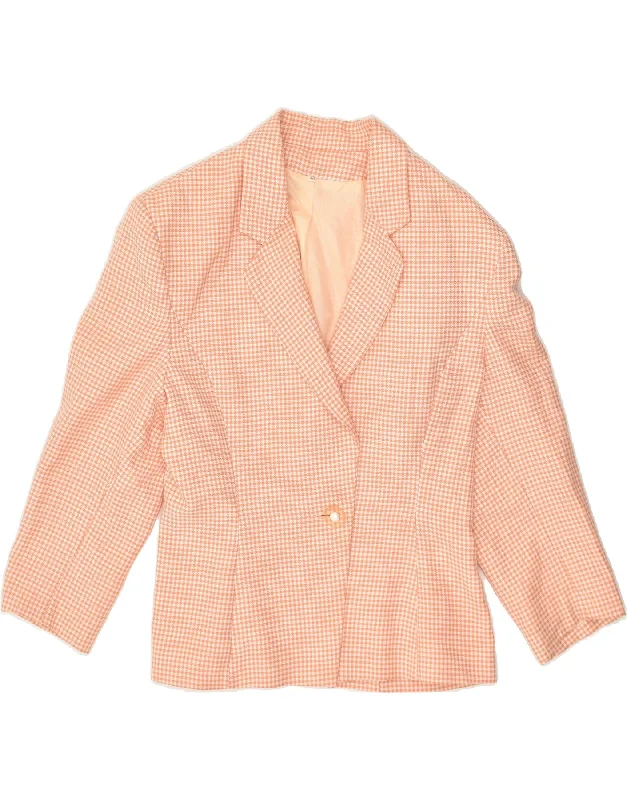 VINTAGE Womens 1 Button Blazer Jacket IT 46 Large Orange Houndstooth