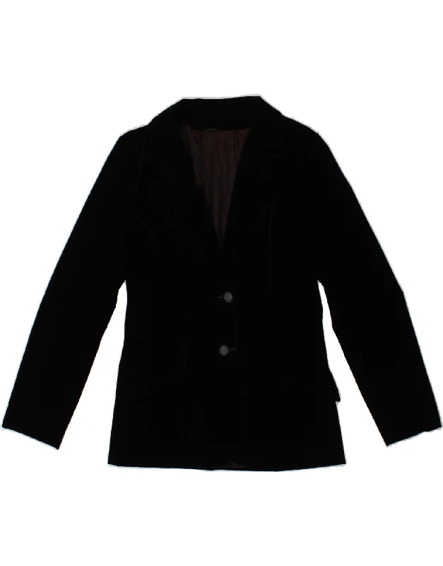 VINTAGE Womens 2 Button Blazer Jacket UK 12 Medium Black Cotton