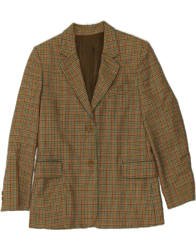 VINTAGE Womens 2 Button Blazer Jacket UK 16 Large Brown Houndstooth Wool