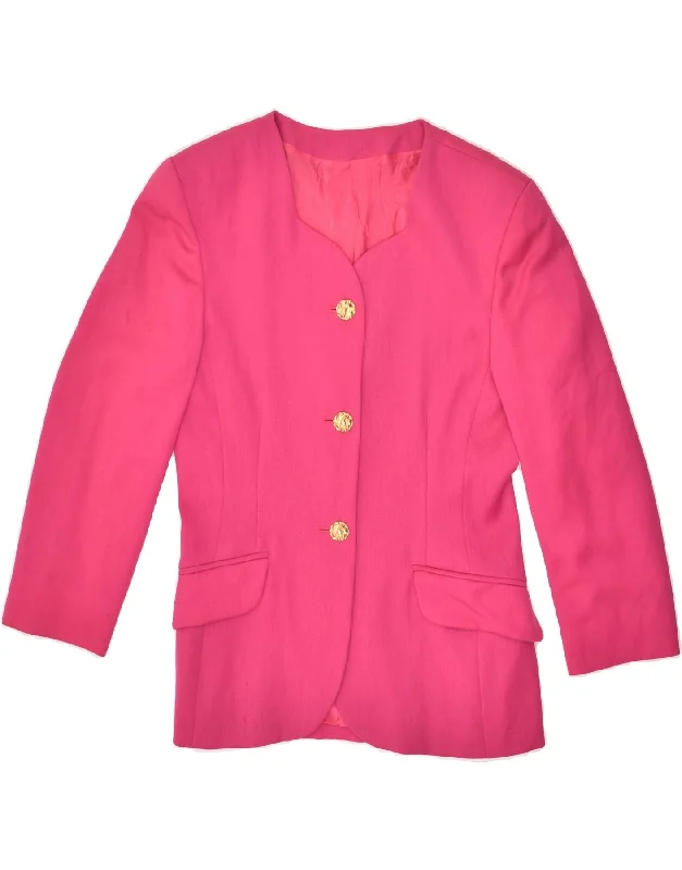 VINTAGE Womens 3 Button Blazer Jacket IT 42 Medium Pink Virgin Wool