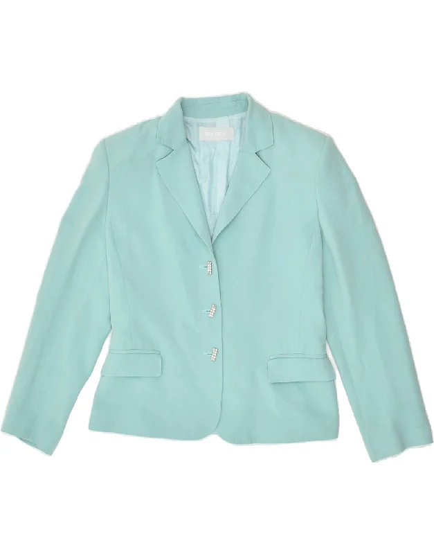 VINTAGE Womens 3 Button Blazer Jacket IT 42 Medium Turquoise Acetate