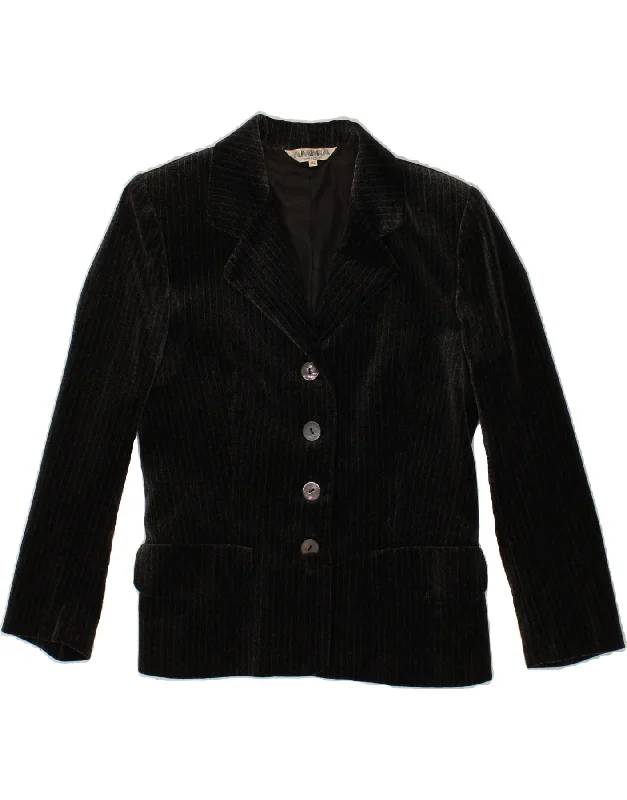 VINTAGE Womens 4 Button Blazer Jacket IT 42 Medium Black Striped Viscose