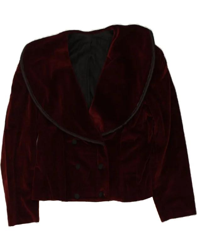 VINTAGE Womens Double Breasted Blazer Jacket UK 14 Medium Burgundy