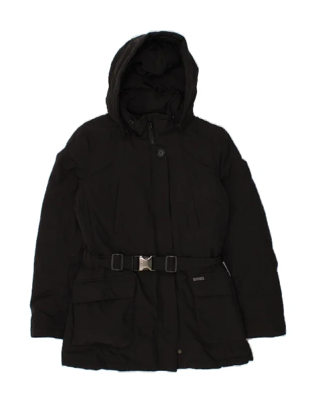 WOOLRICH Womens Hooded Padded Coat UK 10 Small Black Cotton