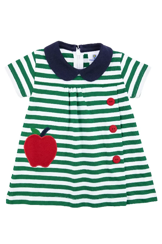 Stripe Knit Yoke Dress With Apple