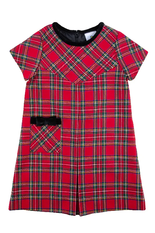 Tartan Plaid Dress With Front Pleat And Pocket