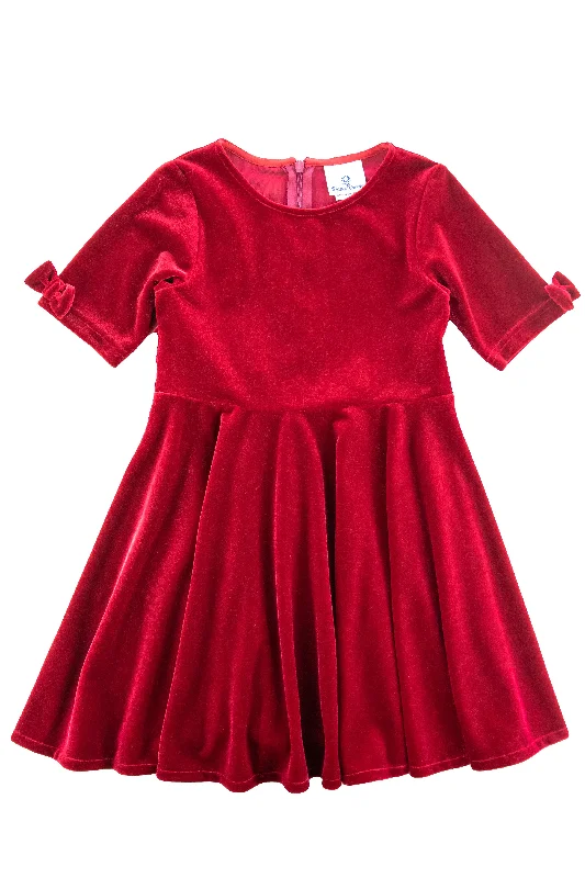 Stretch Velvet Dress With Sleeve Bows