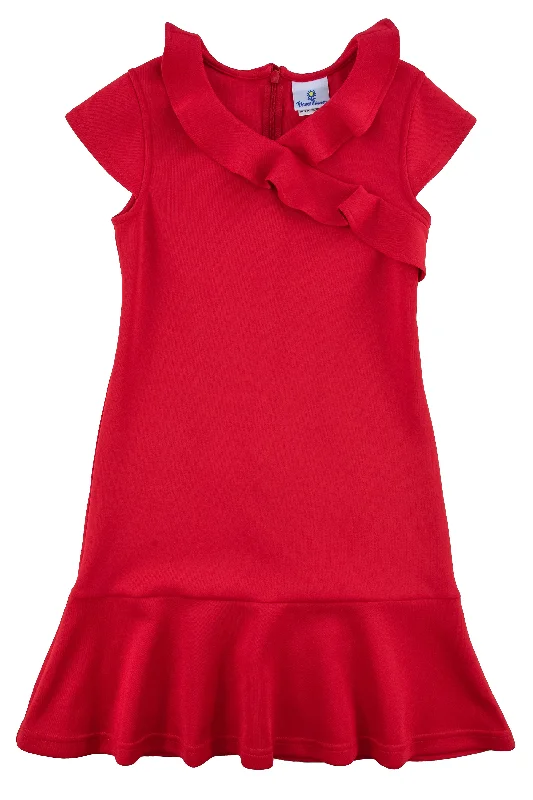 Scuba Knit Dress With Ruffle Neck