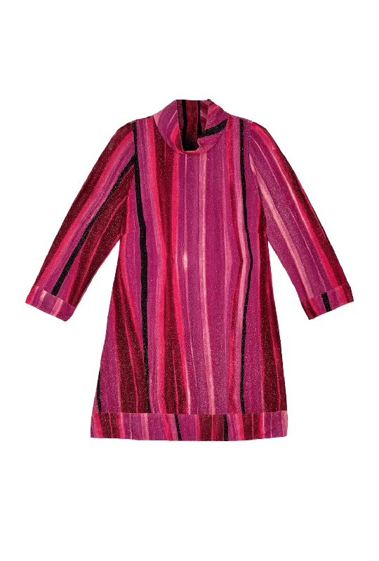 Long Sleeve Mod Dress- Fuchsia Lurex