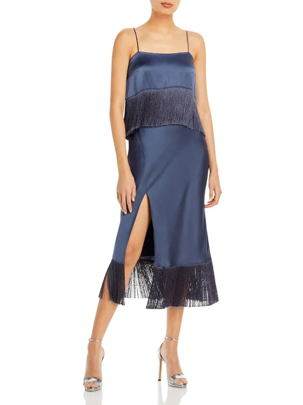 Eastwood Womens Silk Fringe Midi Dress