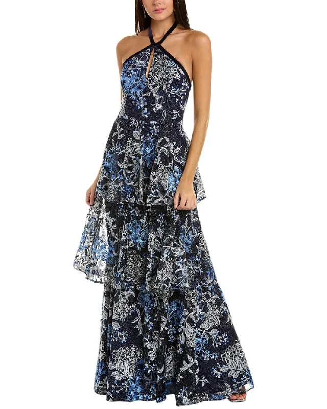 Marchesa Notte Halter Neck Midi Dress