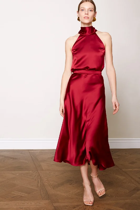 NOMA deep red midi cocktail dress with back ribbons