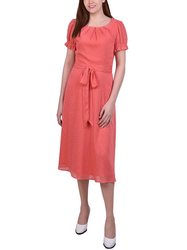 Petites Womens Chiffon Knee-Length Midi Dress