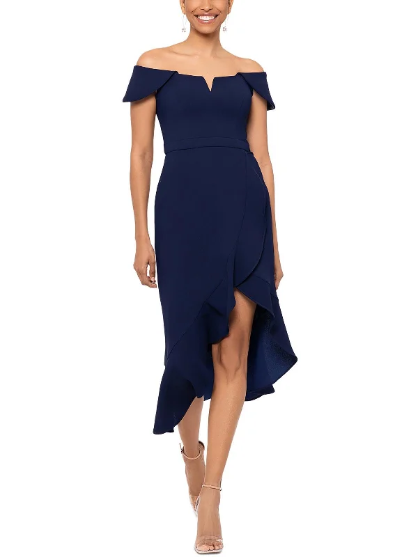 Womens Off-The-Shoulder Notch Midi Dress