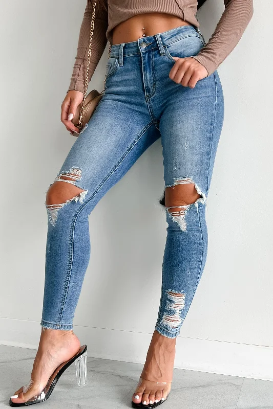 Denver Mid-Rise Distressed Skinny Jeans (Medium Denim)