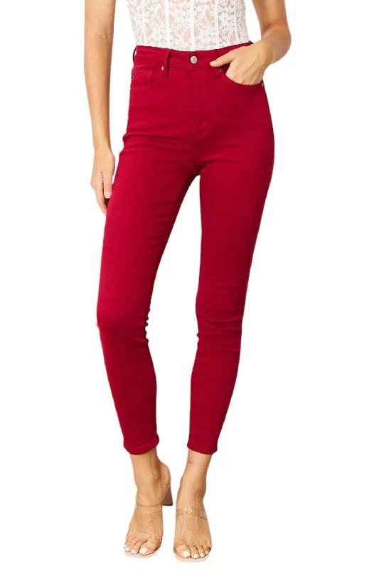 High Waist Tummy Control Skinny Jeans In Scarlet