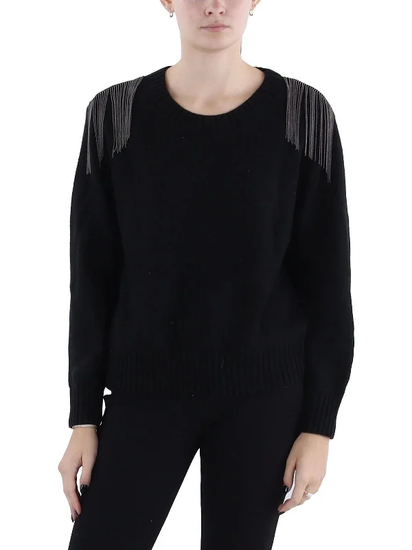 Sympatico Womens Fringe Crewneck Pullover Sweater