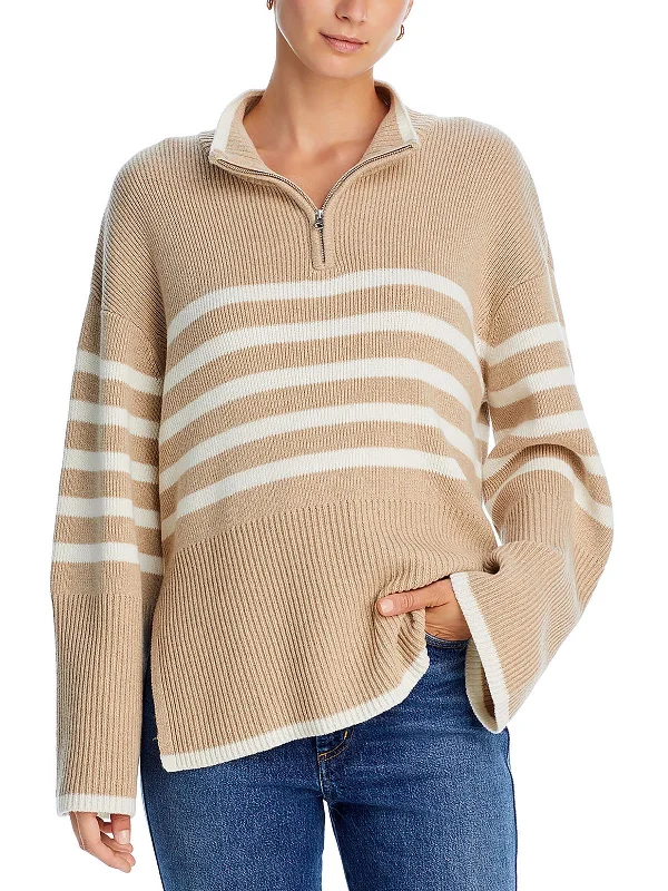 Womens 1/4 Zip Striped Pullover Sweater