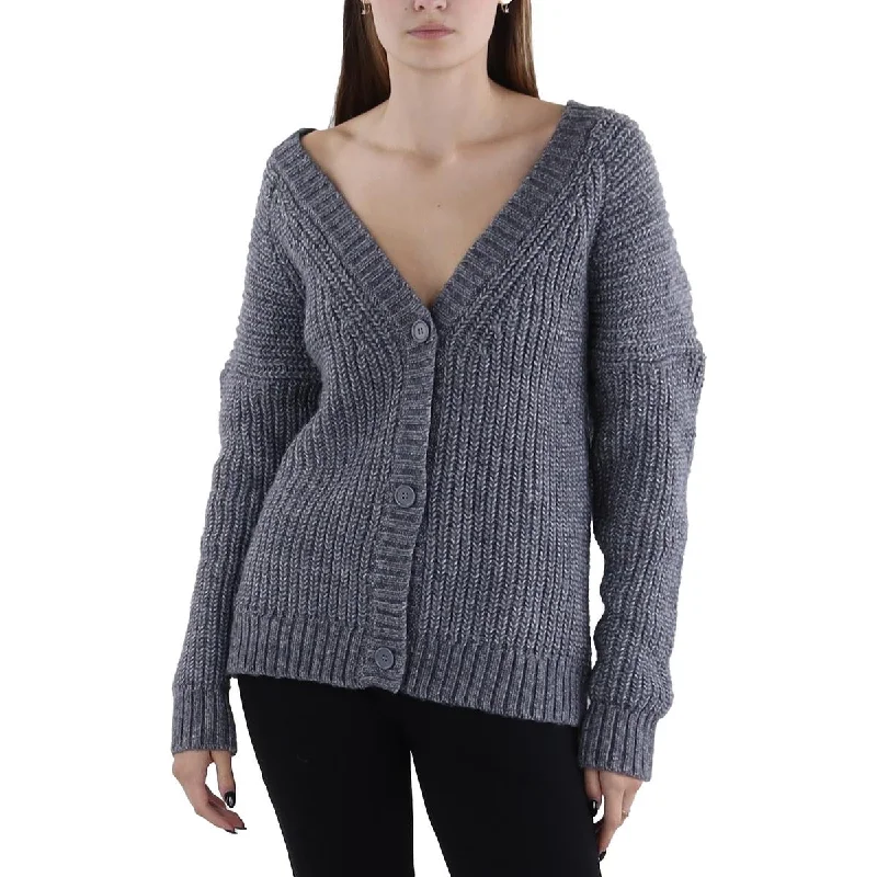 Womens Button-Down Heathered Cardigan Sweater