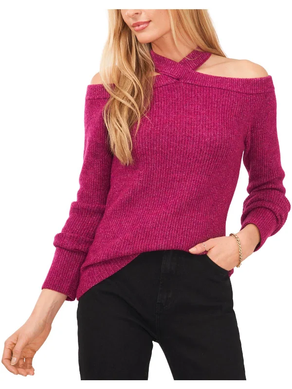 Womens Cold Shoulder Knit Pullover Sweater