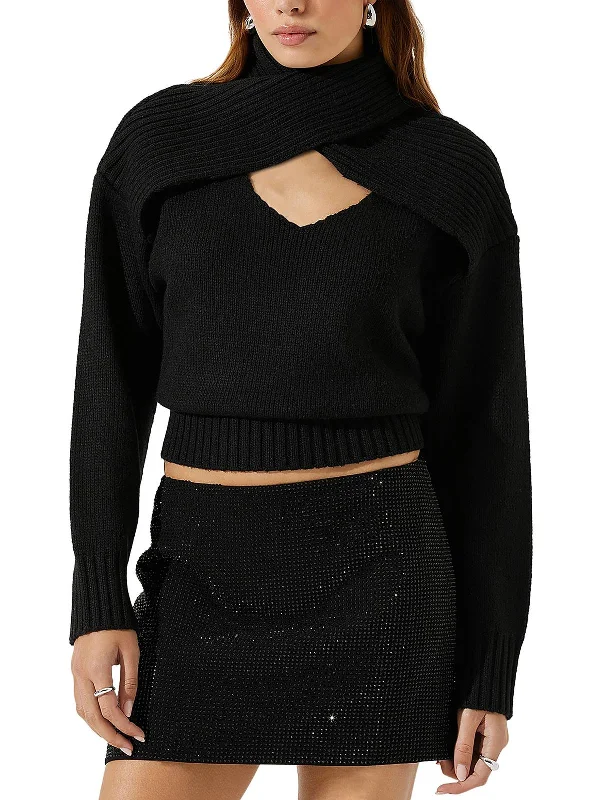 Womens Cut-Out Ribbed Crop Sweater