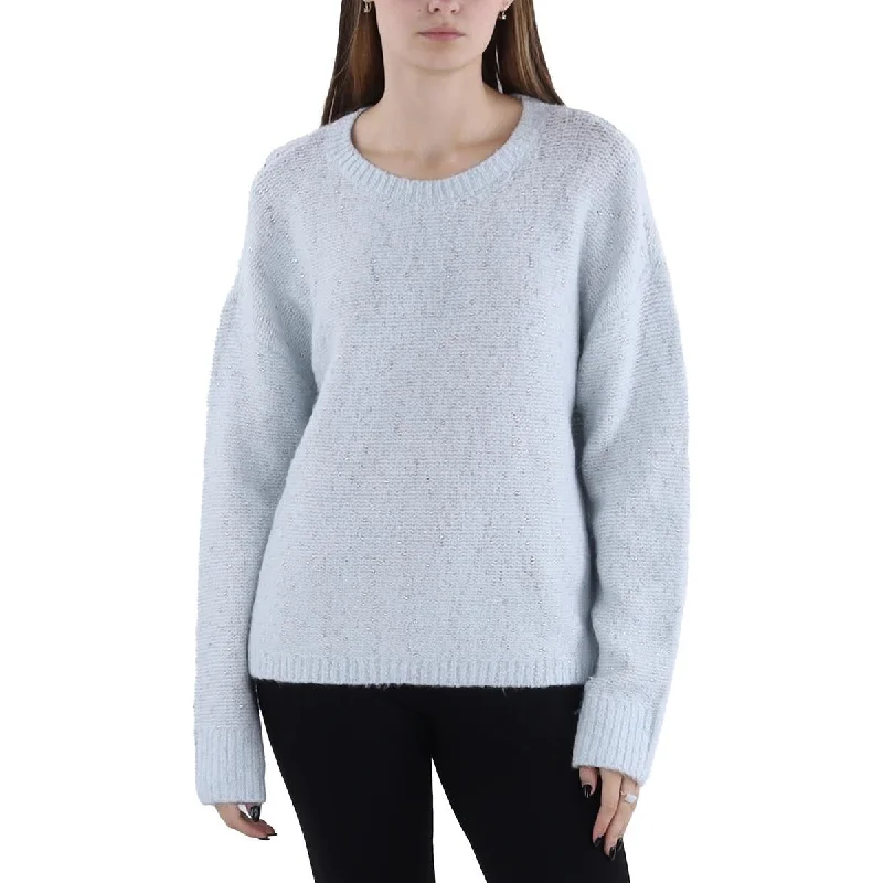 Womens Metallic Crewneck Pullover Sweater