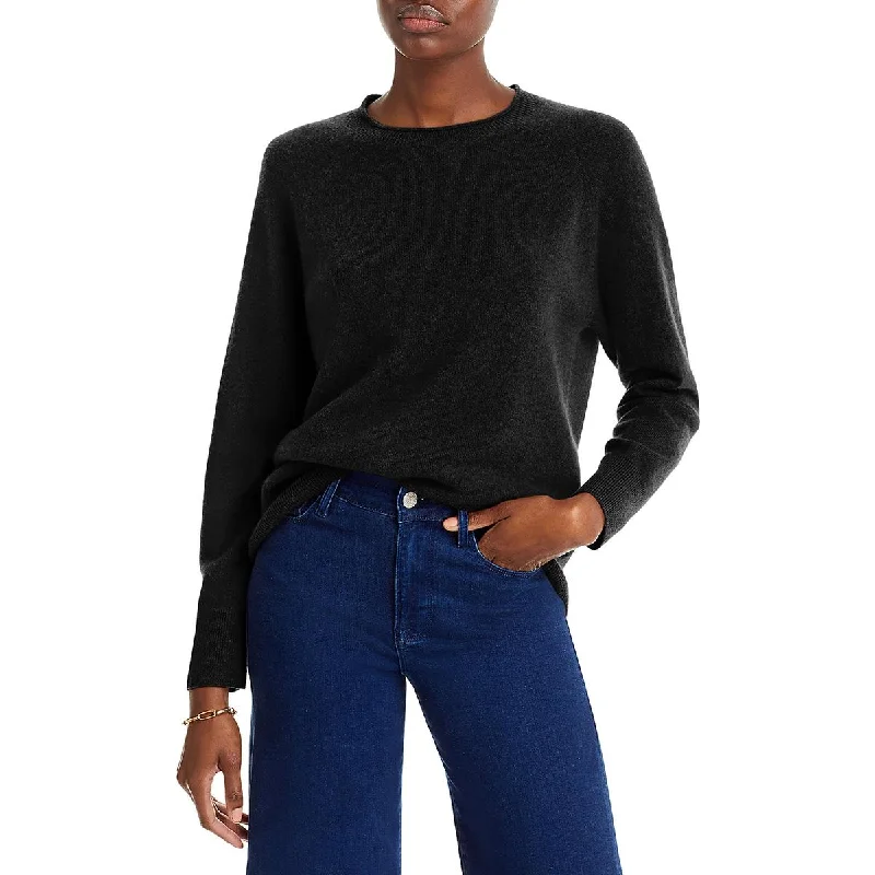 Womens Ribbed Trim Long Sleeve Crewneck Sweater