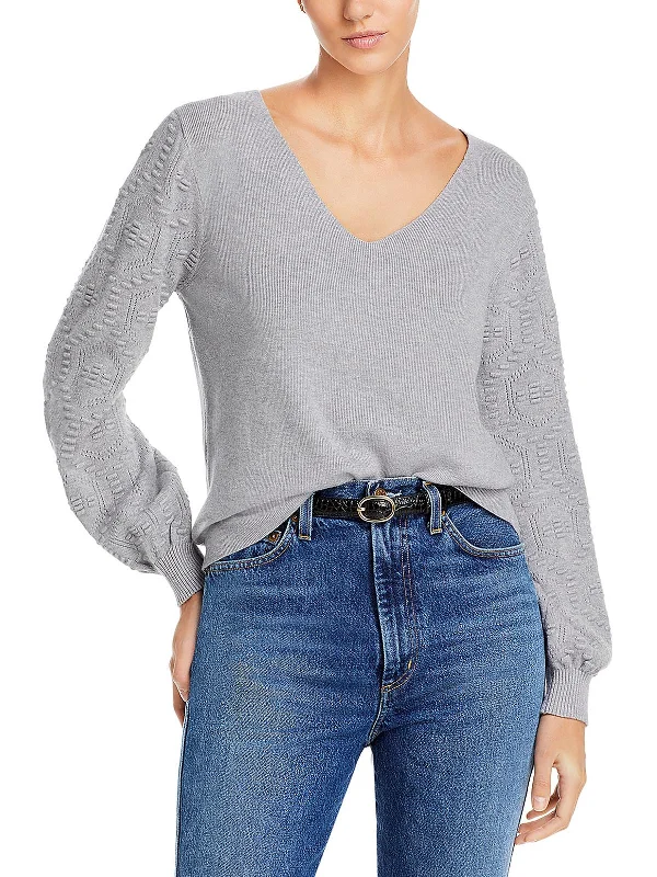 Womens Ribbed V-Neck Pullover Sweater