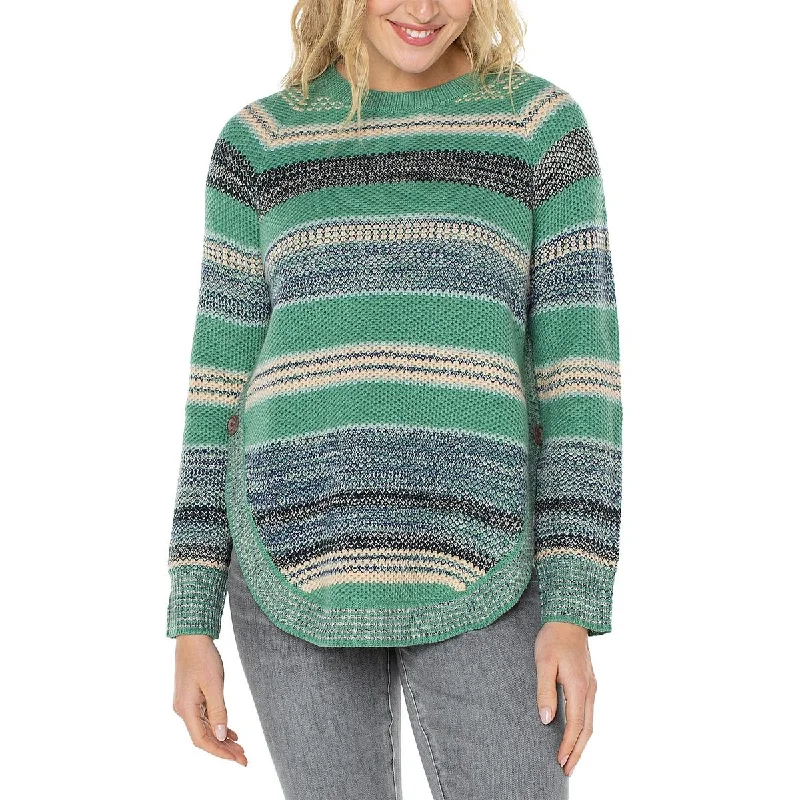 Womens Striped Raglan Sleeve Pullover Sweater